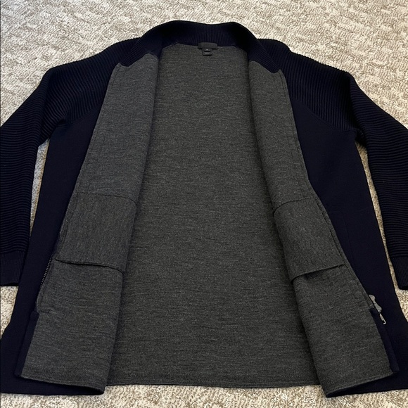 J.Crew Collection Women’s Wool Navy Double-Zip Ribbed Sweater-Jacket - Picture 7 of 12